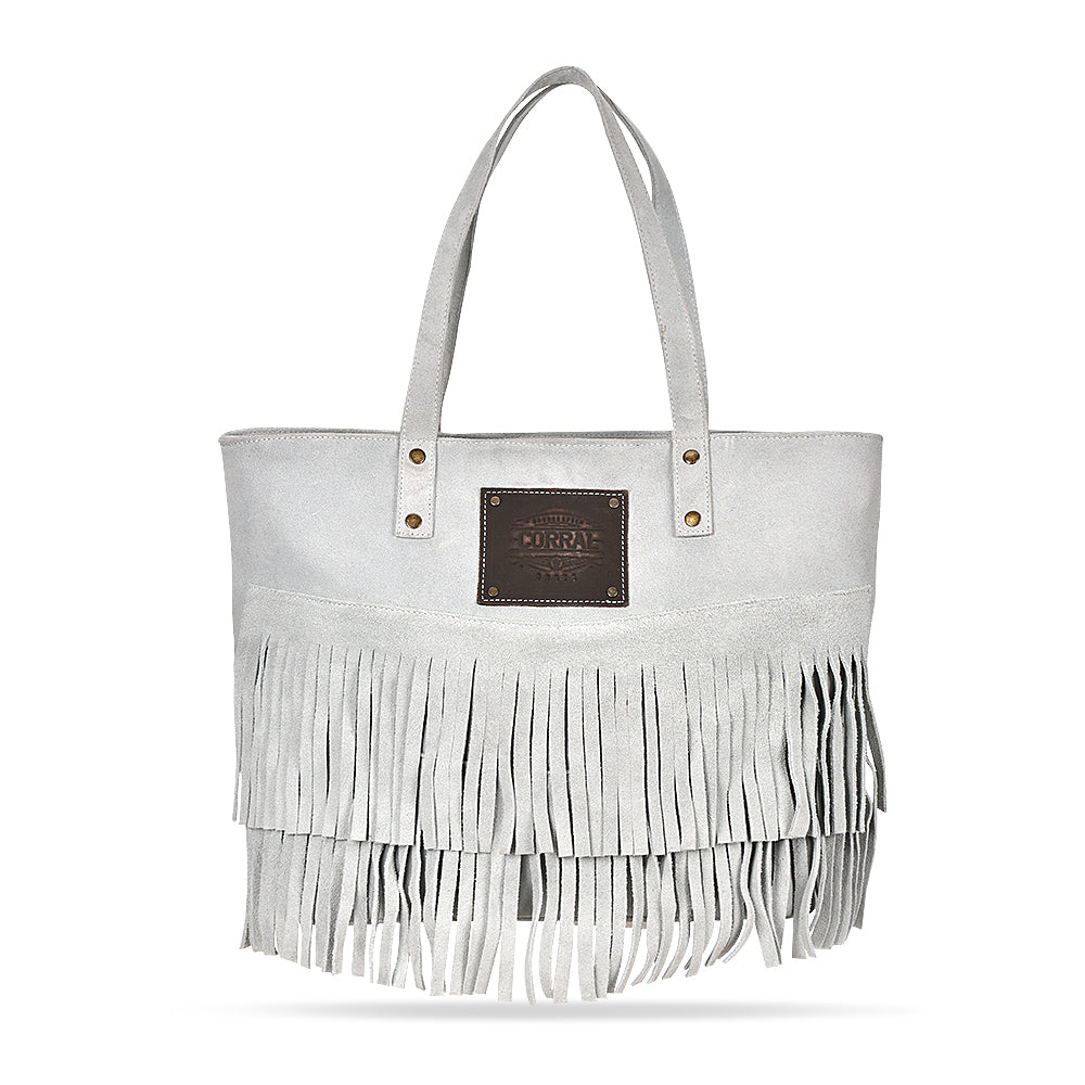Corral White Zipper & Fringes Purse - Outback Traders Australia