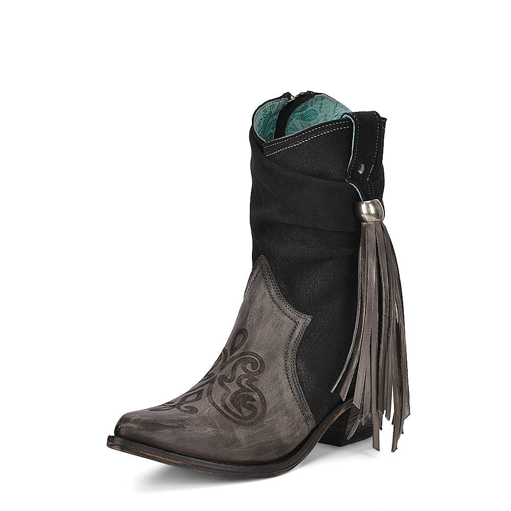 Corral | Lamb Zipper & Fringe Ankle Boot | Grey - Outback Traders Australia