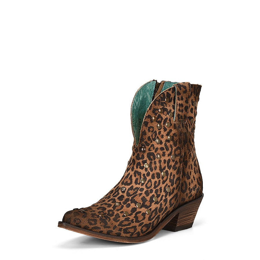 Corral | Suede Leopard Print Side Zip & Studs Pointed Toe Bootie - Outback Traders Australia
