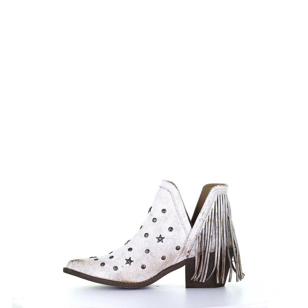 Circle G | Cowhide Studs & Fringe Shoe Pointed Toe | White - Outback Traders Australia
