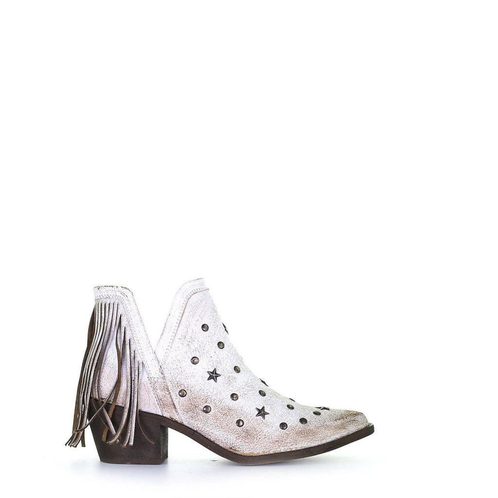 Circle G | Cowhide Studs & Fringe Shoe Pointed Toe | White - Outback Traders Australia