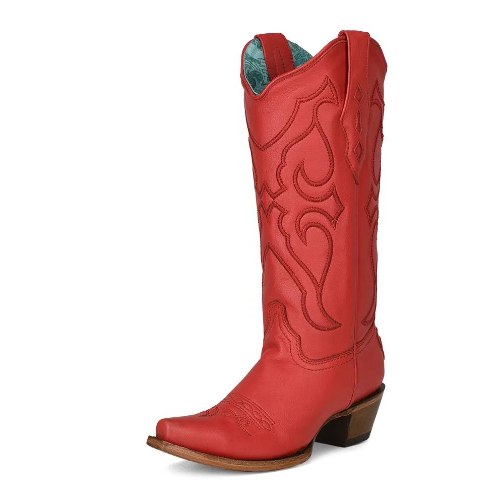 Corral | Stitch Pattern & Inlay Pull Straps Snip Toe | Red - Outback Traders Australia